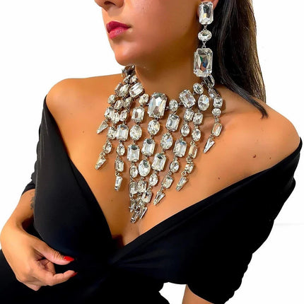 Square Rhinestone Crystal Tassel Fringe Jewelry Set