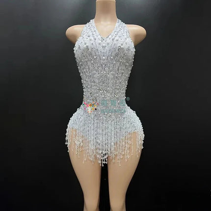 The Stardust Gradient Siren Dress – Luxury Rhinestone Tassel Latin Dance Costume