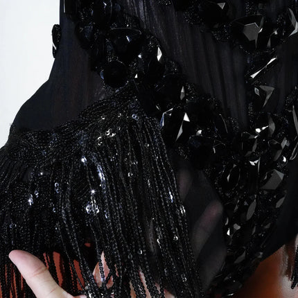 The Stardust Midnight Cabaret Bodysuit – Luxury Rhinestone & Mesh Showgirl Costume