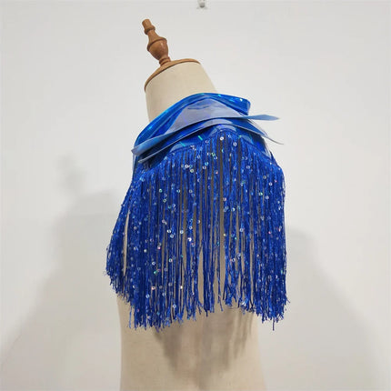 Metallic Laser Fringe Shoulder Armor & Tassel Vest Stage Costume