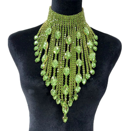 Rhinestone Crystal Long Fringe Tassel Necklace