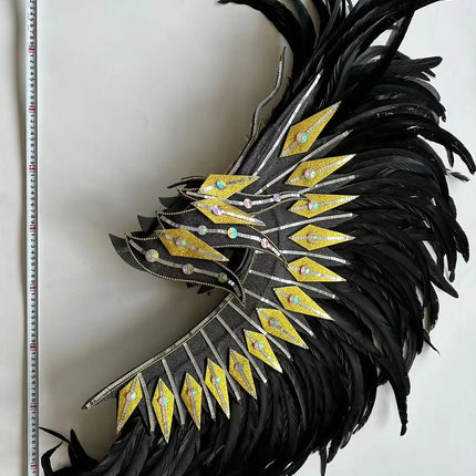 The Stardust Dark Empress – Premium Black Feathered Carnival & Gogo Headdress