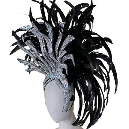 The Stardust Shadow Monarch – Premium Black Feathered Samba & Carnival Crown