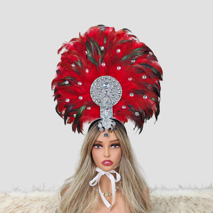 Women's Rhinestone Studded Carnival Feather Headdress & Cosplay Crown