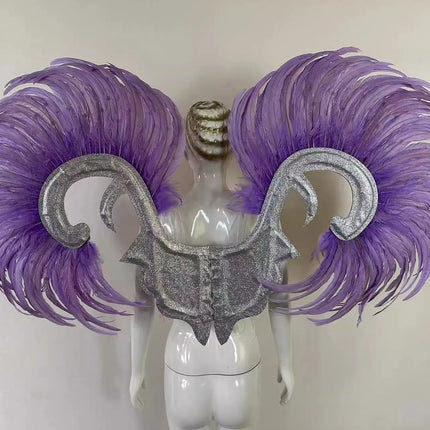 Showgirl Feather Wing Backpiece with Rhinestone Scroll Frames