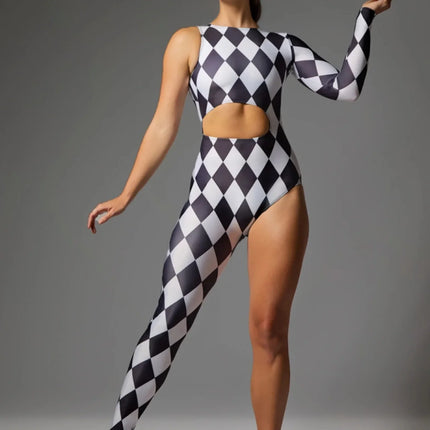 Harlequin Diamond Lattice Catsuit & Bodysuit Asymmetrical Circus Stage Costume