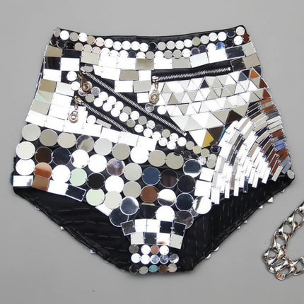 Luxury Reflective Mirror Halter Bra & High-Waisted Shorts Set