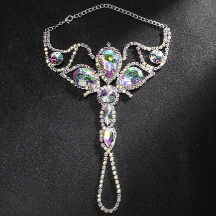 Geometric Rhinestone Finger Bracelet – Elegant Crystal Hand Chain Ring Jewelry for Festivals, Weddings & Clubwear