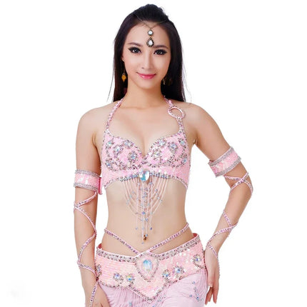 Dazzling Beaded Belly Dance Bra & Belt 2-Piece Costume Outfit Set