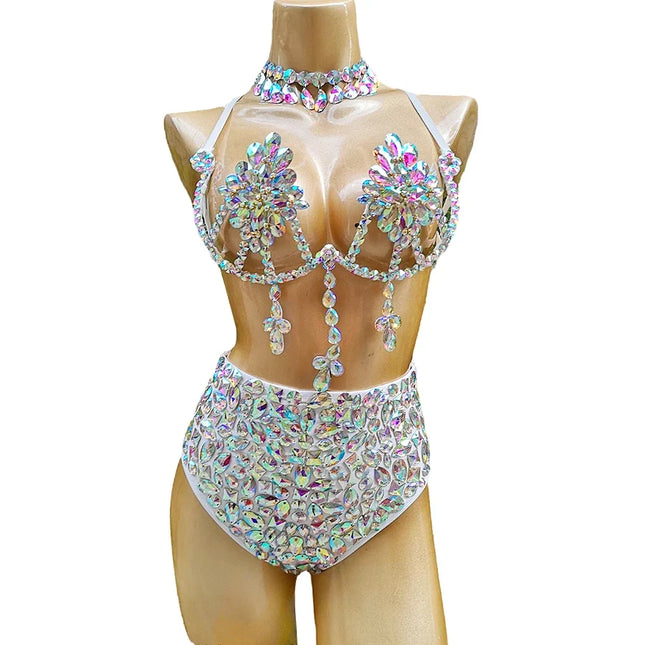 The Stardust Empress Royale – Deluxe Rhinestone Samba Carnival Wire Bra & High-Waist Panties 2-Piece Costume Set