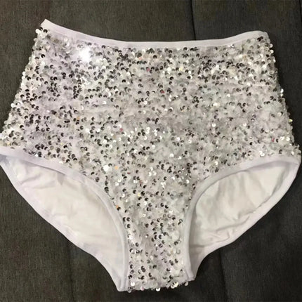 High-Waist Sequined Disco Briefs & Stage Performance Hot Pants
