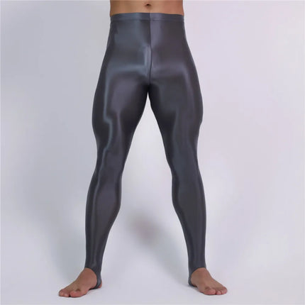 Men's Oil Glossy Sheer High-Stretch Pencil Pants Satin Smooth Leggings
