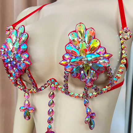 Sparkly Samba Carnival Rhinestone Wire Bra Handmade Stage Costume Top