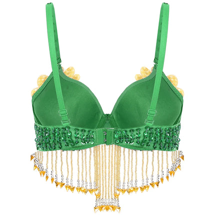 Sparkly Floral Beaded Sequin Belly Dance Bra & Tassel Performance Top