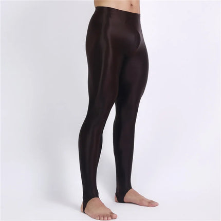 Men's Oil Glossy Sheer High-Stretch Pencil Pants Satin Smooth Leggings