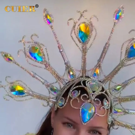 Luxury Peacock Rhinestone Statement Crown – Oversized Crystal Headpiece & Show-Stopping Hair Jewelry for Fashion Shows, Galas & Festivals