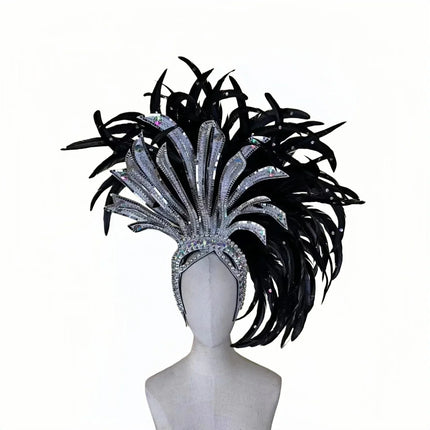 The Stardust Shadow Monarch – Premium Black Feathered Samba & Carnival Crown