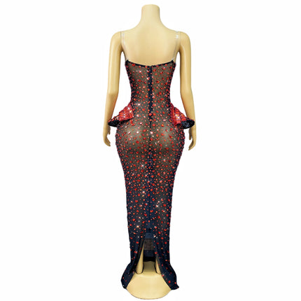 Vintage-Inspired Heavy Rhinestone Mesh Evening Prom Dress