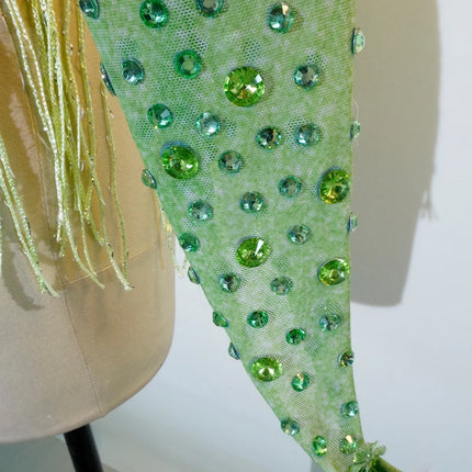 Rhinestone Tassel Mesh Performance Bodysuit