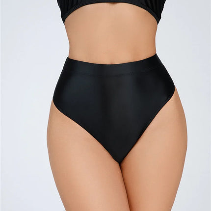 High-Waist Oil Glossy Sheer G-String Thong Satin Smooth Seamless Briefs