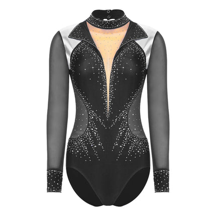 Women's Figure Skating Performance Bodysuit & Rhinestone Mesh Leotard