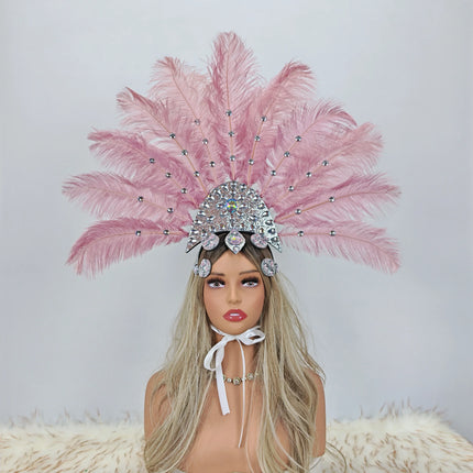 Artisanal Ostrich Feather Showgirl Headdress & Carnival Hair Accessory