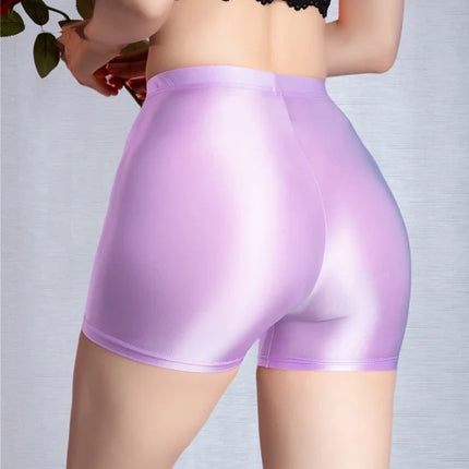 Seamless Oil Glossy High-Stretch Boyshorts Satin Sheer Safety Shorts