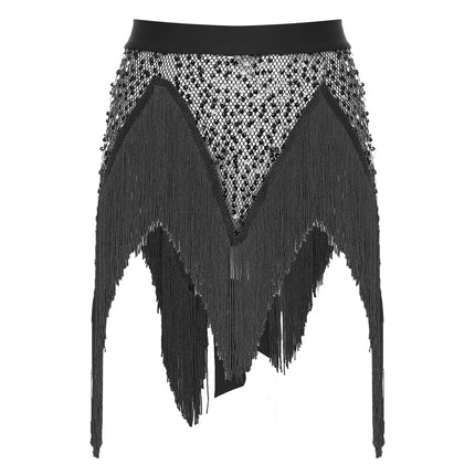 Glitter Sequin Fishnet Mesh Hip Scarf & Tassel Waist Wrap Belly Dance Skirt