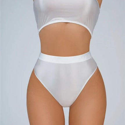 High-Waist Oil Glossy Sheer G-String Thong Satin Smooth Seamless Briefs