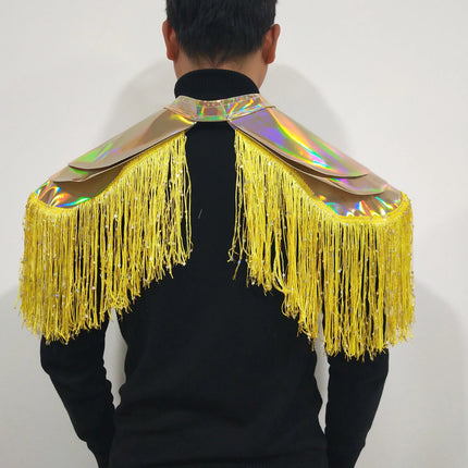 Metallic Laser Fringe Shoulder Armor & Tassel Vest Stage Costume