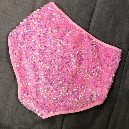 High-Waist Sequined Disco Briefs & Stage Performance Hot Pants