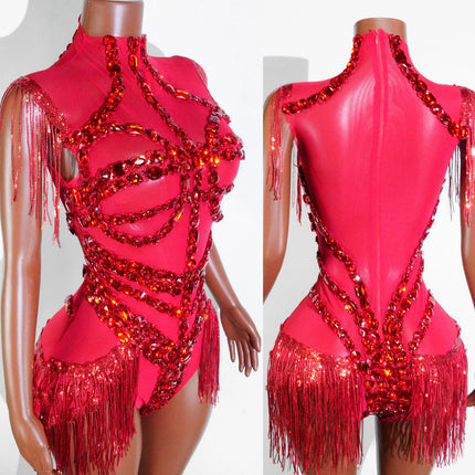 The Stardust Midnight Cabaret Bodysuit – Luxury Rhinestone & Mesh Showgirl Costume