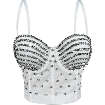 The Stardust Prism Siren – Embroidered Diamond Bustier Corset Crop Top