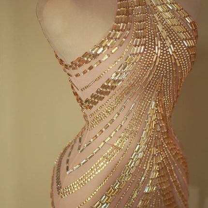 Sparkly Rhinestone High-Neck Sheath Mini Dress Stage Dance Costume