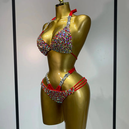 Crystal Diamond Bikini Two-Piece Set Sparkle Stage Performance Outfit