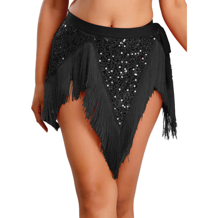 Glitter Sequin Fishnet Mesh Hip Scarf & Tassel Waist Wrap Belly Dance Skirt