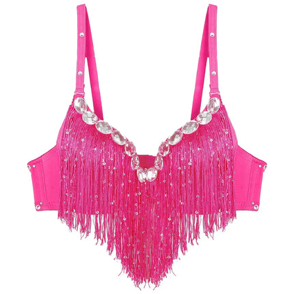 The Stardust Oasis Sirena – Sequined Tassel & Rhinestone Push-Up Belly Dance Bra Top