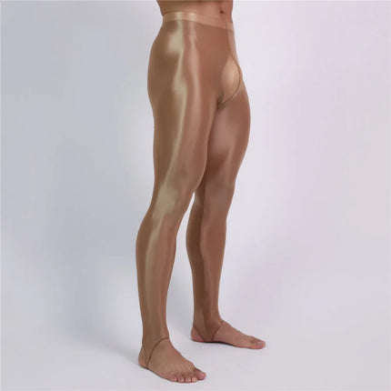 Men's Oil Glossy Sheer High-Stretch Pencil Pants Satin Smooth Leggings