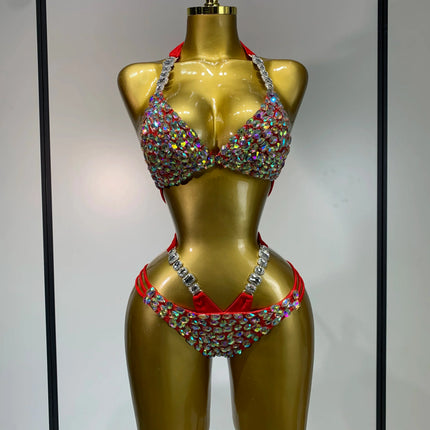Crystal Diamond Bikini Two-Piece Set Sparkle Stage Performance Outfit