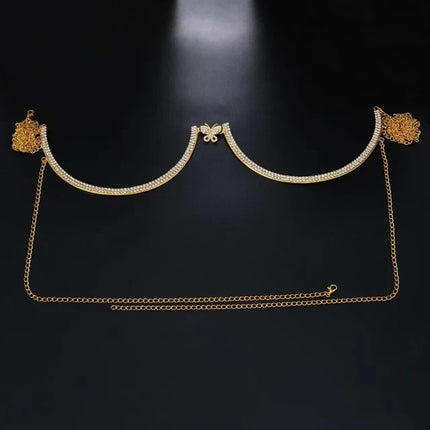 Luxury Rhinestone U-Shape Chest Chain – Shimmering Water Drop Pendant Bikini Bra Body Jewelry for Festivals & Beachwear