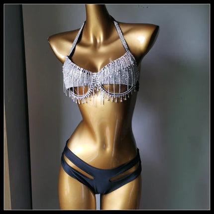The Venus Vacation Tassel Bikini – Luxe Rhinestone Fringe Showgirl Set