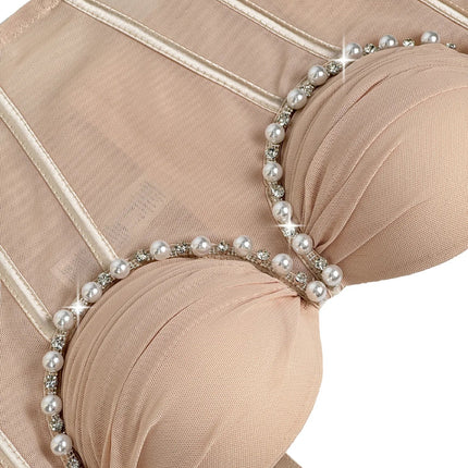Pearl & Rhinestone Embroidered Bustier Corset Crop Top High Street Bralette