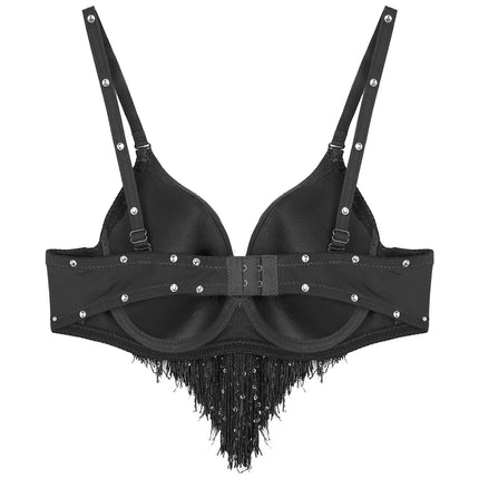 The Stardust Oasis Sirena – Sequined Tassel & Rhinestone Push-Up Belly Dance Bra Top