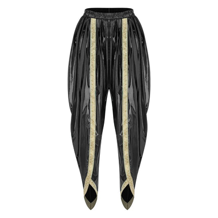 Men's Metallic Shiny Harem Dhoti Pants Gold Brocade Trim Prince Cosplay Costume