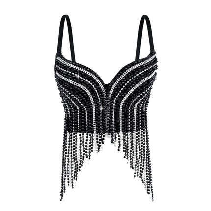 Rhinestone & Bead Tassel Push-Up Underwire Bustier Crop Top