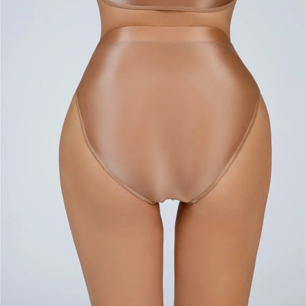 High-Waist Oil Glossy Sheer G-String Thong Satin Smooth Seamless Briefs