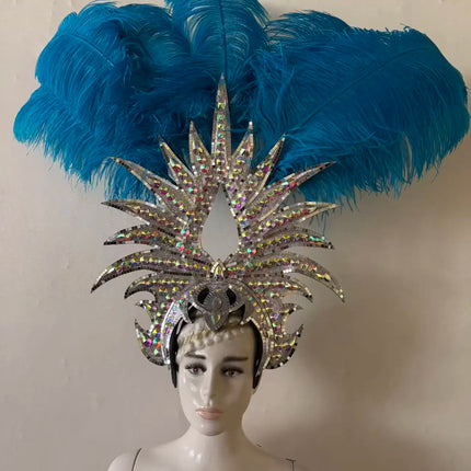 The Stardust Majestic Feather Crown – Carnival & Cabaret Stage Headdress