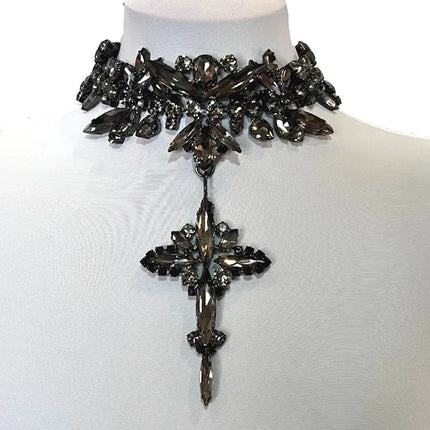 Rhinestone Cross Pendant Earring & Necklace Set
