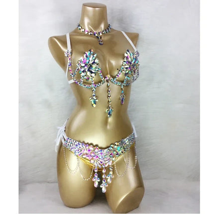 Dazzling Samba Carnival Rhinestone Bikini Set & Belly Dance Stage Costume