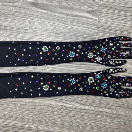 The Stardust Illusion Rhinestone Gloves – Luxury Crystal Mesh Opera Gloves